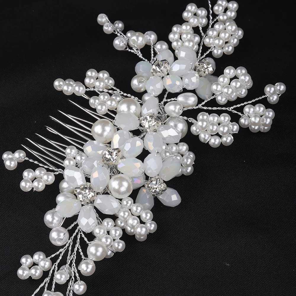 Fashionable Silver Flower Hair Comb Handmade White Crystal Womens Headwear Bridal Headwear Dance Wedding Hair Accessories W241007
