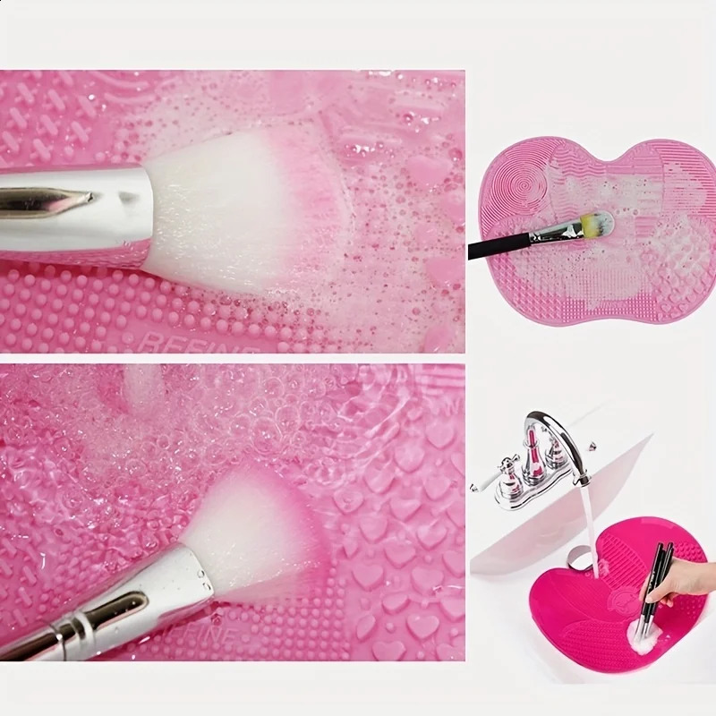 Silicone shaped brush scrubbing pad with suction cup safety bracket a beauty tool for gentle makeup brush cleaning reusable 241008