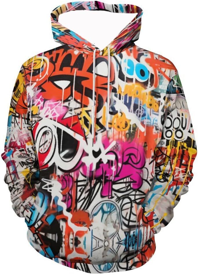 Hoodie for Mens Womens Unisex Fashion Street Graffiti Hoodie Hip Hop Funny Printed Sweatshirt Hoodie Pocket Graphic Hoodies sweatshirt Pullover Long S