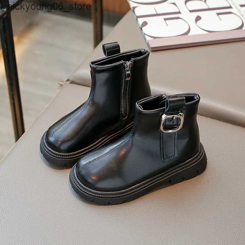 Boots Autumn Winter New 2023 Kids Vintage Leather Boots Girls Waterproof Non-slip Cotton Warm Zipper Princess Ankle Boots Casual Shoes L240910