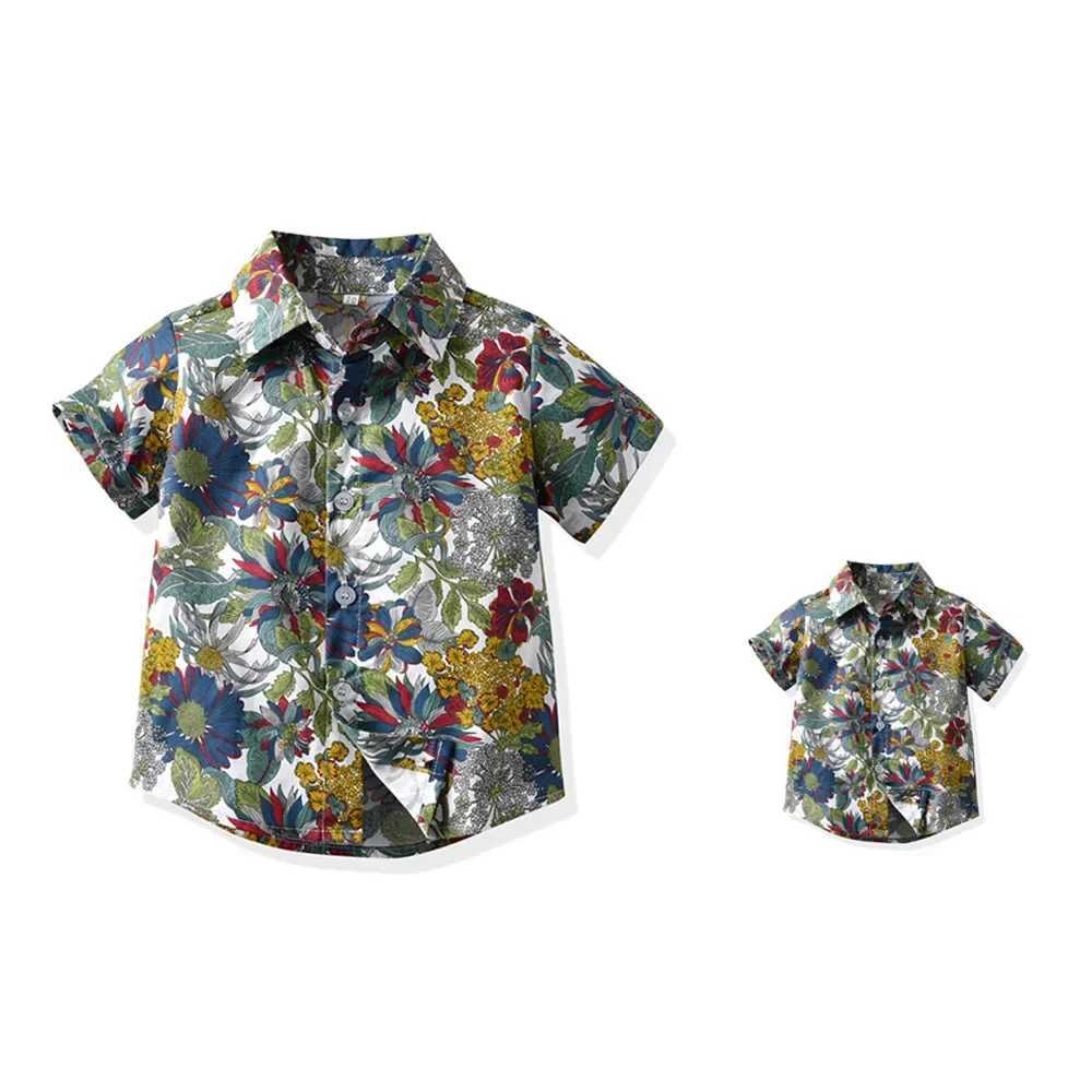 Seaside holiday father son matching summer shirt beach style short sleeved floral shirt family matching shirt father son shirt W241008