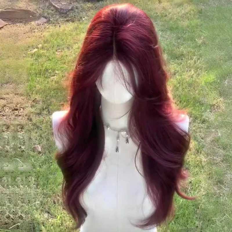 Red Wig Long Water Wave Lace Front Wig for Womens wigs Nature Synthetic Lace for Cosplay Daily Use Heat Resistant headband wigsXJ241008