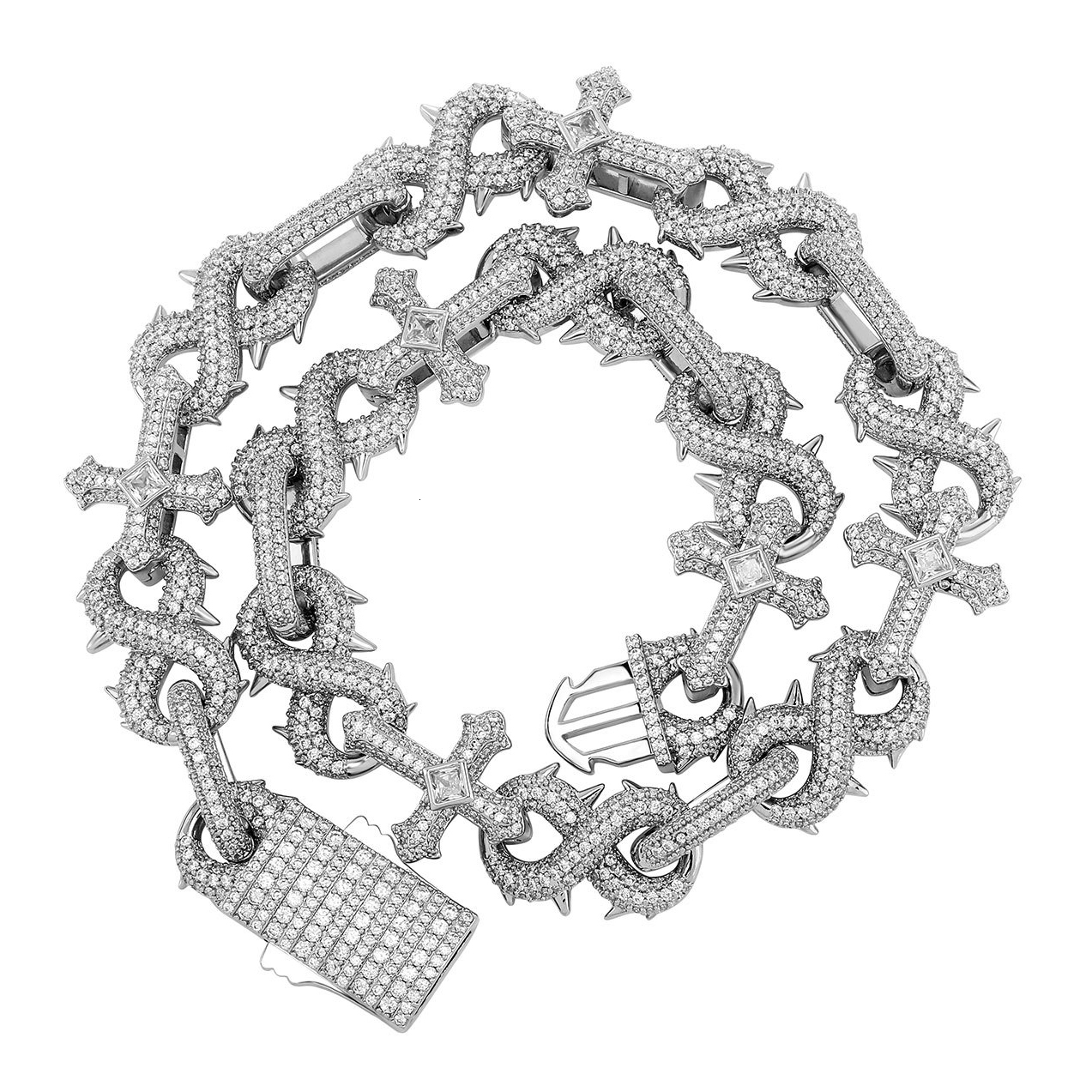 Hip Hop 8-shaped Thorn Cross Cuban Link Chain Necklace Bling Full Cubic Zirconia Iced Out Diamond Personalized Mens Necklaces Choker Bracelet Accessor