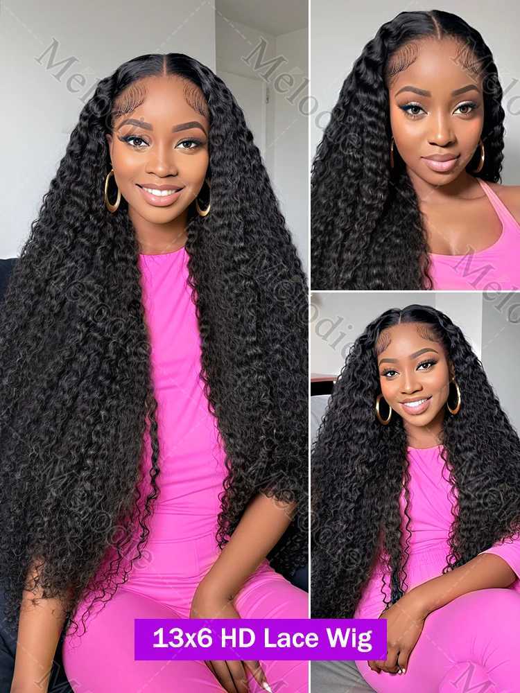 Melodie 40 46 Inch 13x6 HD Frontal Wig Raw Human Hair Loose Deep Wave 200 Density Water Curly Wigs 13x4 Lace Front For WomenXJ241008