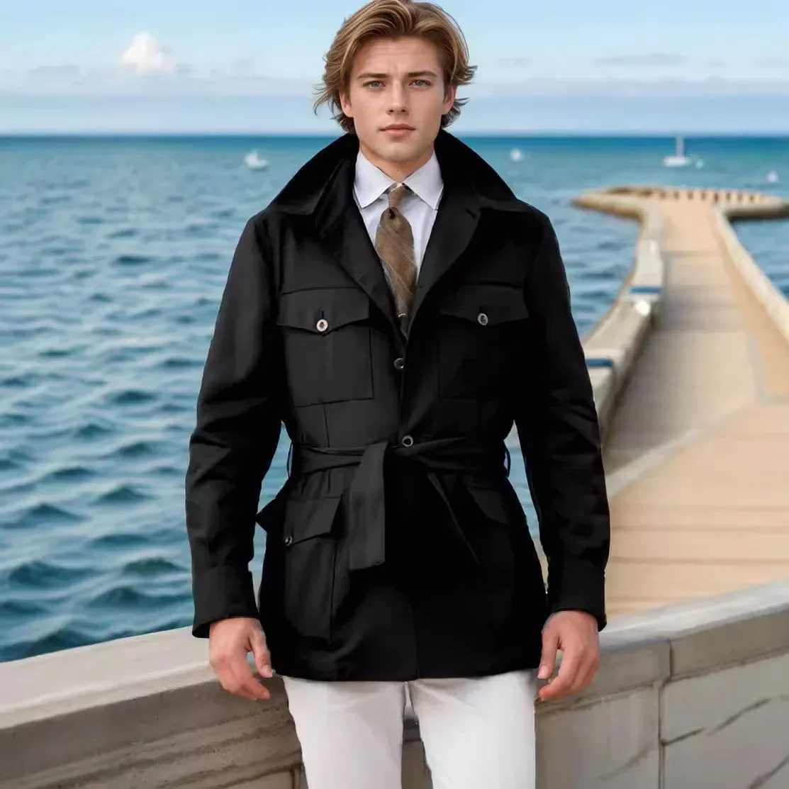 European and American mens spring and autumn multi pocket mid length ultra-thin large-sized windproof jacket mens casual jacket S-XXXL W241007
