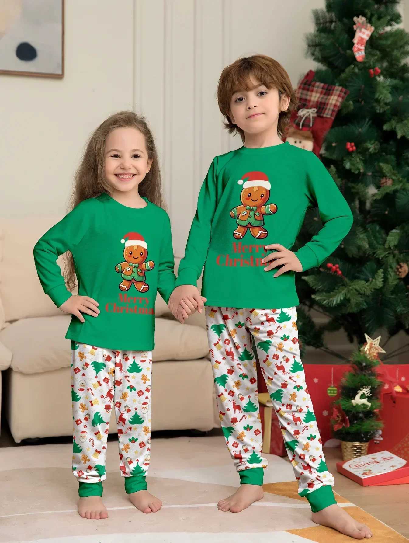 2024 Winter Christmas Matching Pajama Set Cartoon Printed 2-piece Casual Clothing Soft and Cute Adult and Childrens Clothing Family Appearance Pjs W24