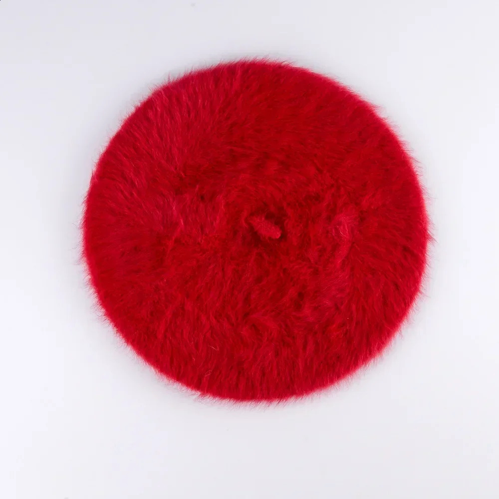 12 color soft womens winter elegant multi-color artist rabbit fur flattened sboy Beanie beret 241007