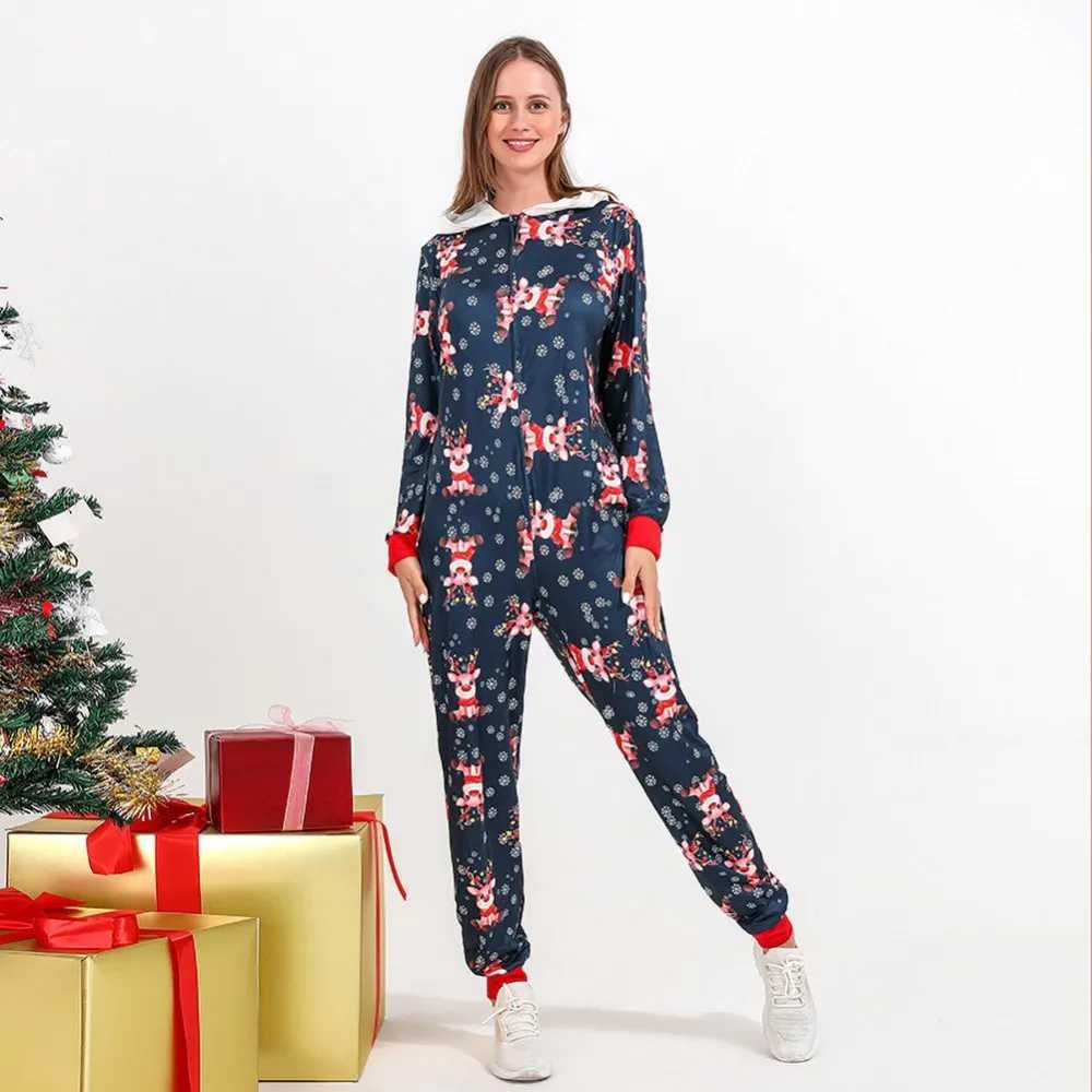 Christmas Family Matching Set Cartoon Elk Printed Pajama Hoodie Adult Childrens Family Pajama Set Christmas Costume W241008