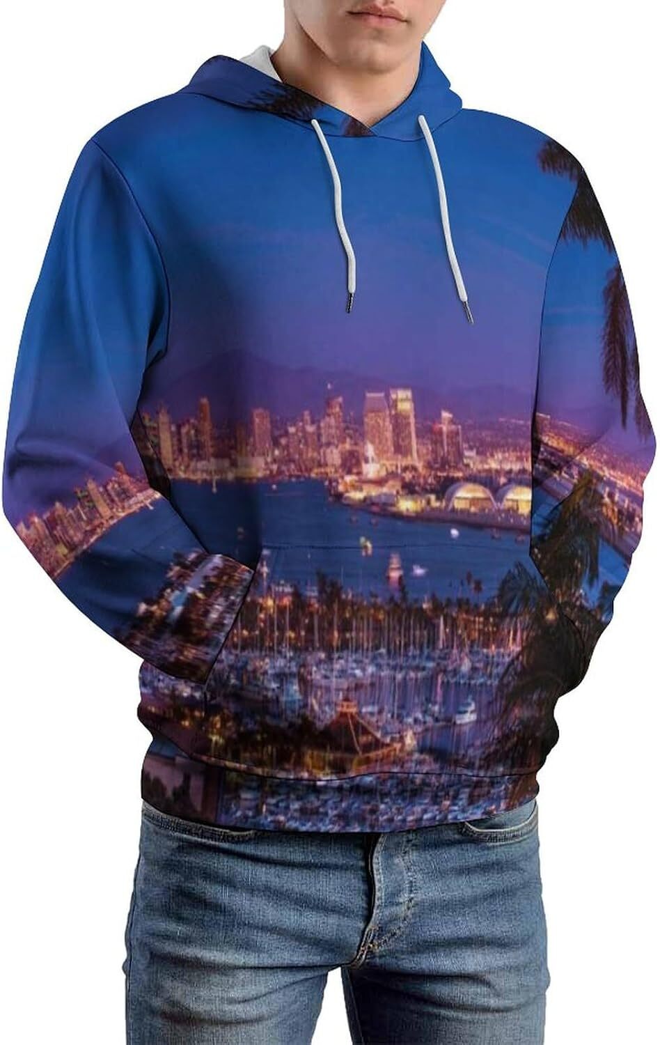 Hoodie for Mens Womens Mens Unisex Novelty Hoodies Modern Madrid Streets with Sky Landscape Big Old Town Heritage Hooded Sweatshirt Graphic Hoodies sw