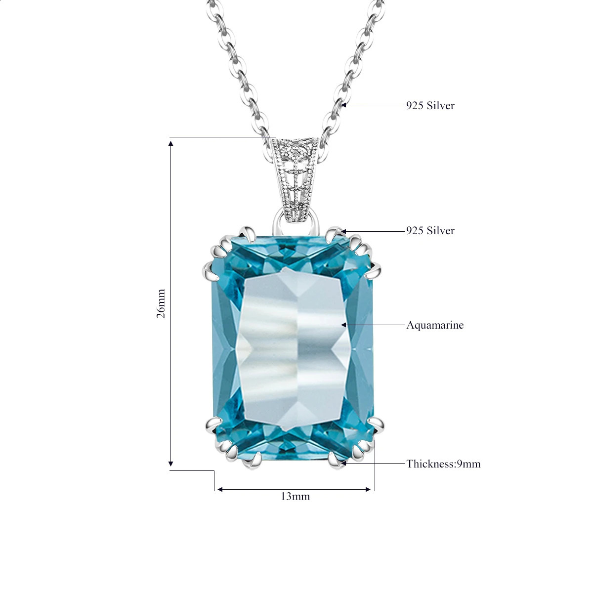 Silverchakra 925 sterling silver necklace womens aquamarine necklace pendant exquisite jewelry decoration 240925