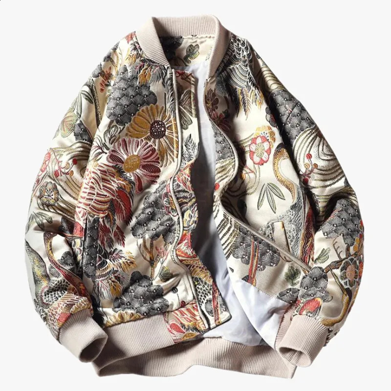 Embroidered bomber jacket mens spring Japanese streetwear mens jacket Coats 241007
