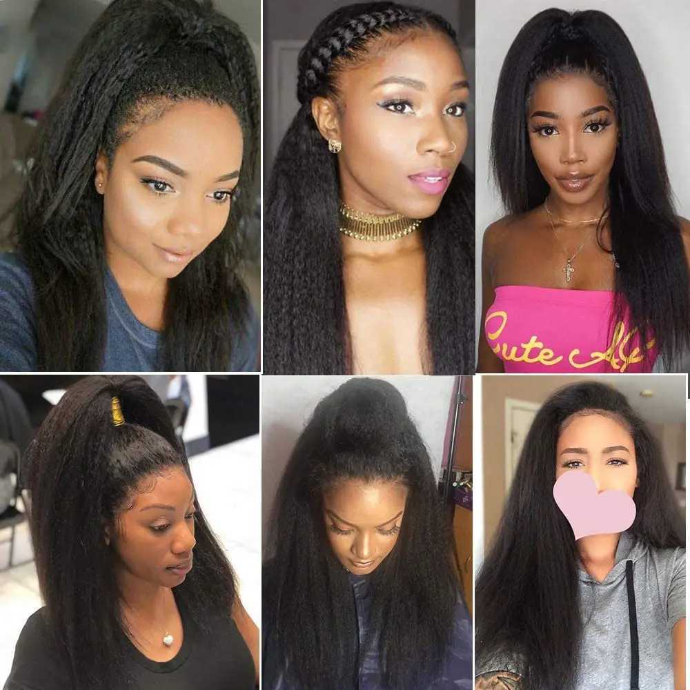 200 Full Density Kinky Straight Lace Front Human Hair Wig 13x6 Hd Transparent 4c Edges Lace Frontal Yaki Straight Wig For WomenXJ241008