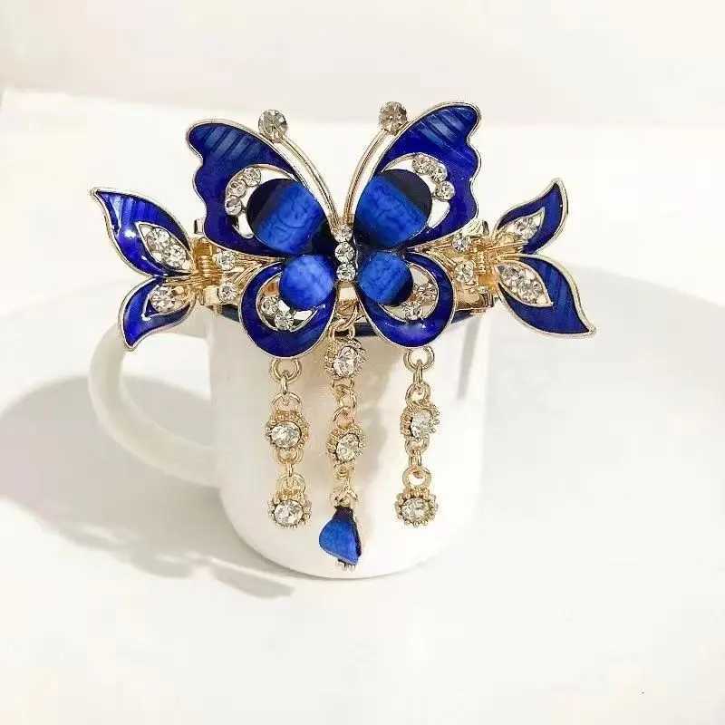 Fashionable and elegant zircon butterfly tassel womens hair clip retro ethnic style small crab clip wearing jewelry gift W241007
