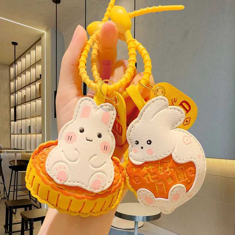 Pu Leather Simulation Rabbit Mid Autumn Festival Mooncake Keychain Chinese Style Mid Autumn Festival Mooncake Bag PendantX241008