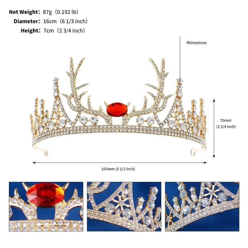 Customized Christmas Antler Crown Diamond Tiaras and Crown Crystal Hair Jewelry Gold Headpiece W241007