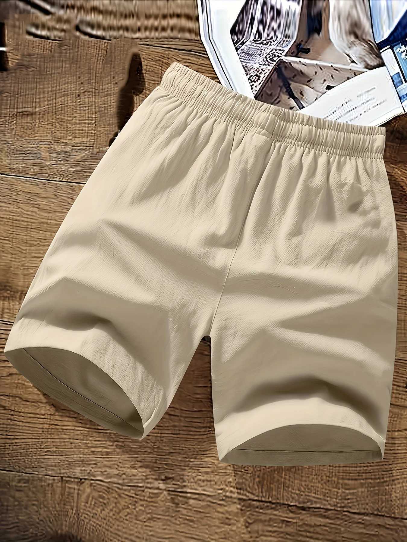 Cotton comfortable mens casual drawstring loose shorts with pockets for summer beach sports vacationW240713