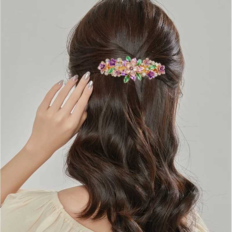 Korean version crystal flower spring clip painting latex board hair top clip temperature fashion hair clip jewelry W241007