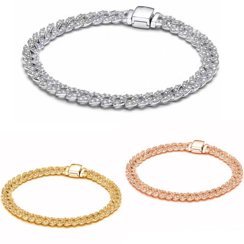 S925 Sterling Silver Hiphop Cuban Miami CZ Diamond Chain Bracelets Men Women fits pan Authentic Birthday Gifts Christmas Jewelry BR100