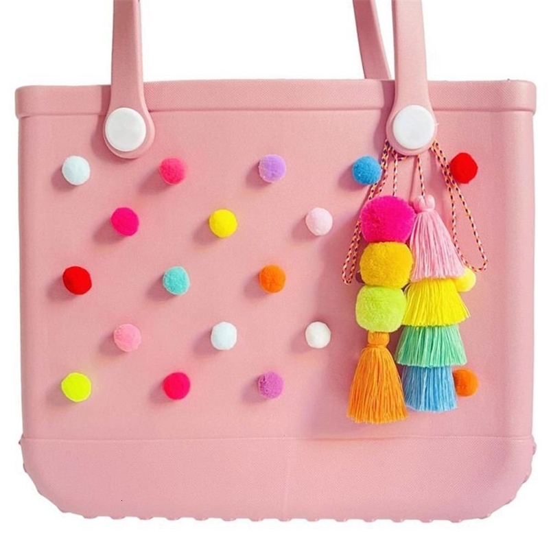 Colorful Charm DIY Rubber Beach Bag Accessories for Borg Bags Flower and Pearl Pom Tassel ww 241008