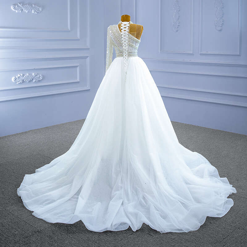 RSM Collection 67345 Mermaid Wedding Dress One Shoulder Long Sleeves Bridal Dresses 2021 New Design Shiny Pearls Full Sequins We