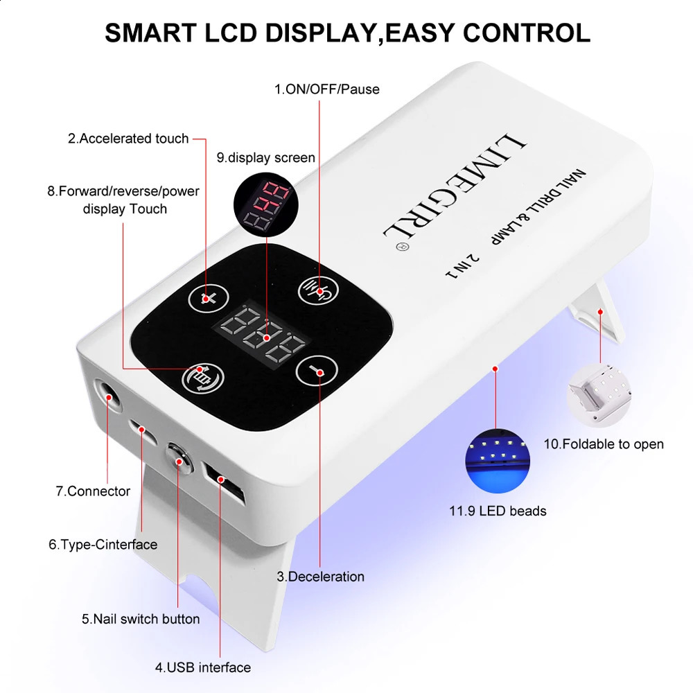 45000RPM Nail Drill Machine 2-in-1 Portable Nail Drill and Dryer Electric Professional Nail Lathe with UV LED Lamp Manicure Care 240927