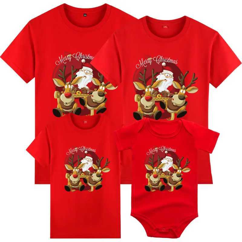 Christmas Clothes Family Matching Outfits Christmas Family Outfit Deer Santa Mother Kids Christmas T-shirt Mommy Daddy Baby Romper W241008
