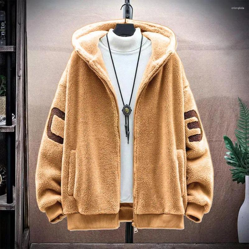 Men's Jackets Faux Sherpa Thickened Men Jacket Zipper Closure Pockets Hooded Casual Lining Winter Warm