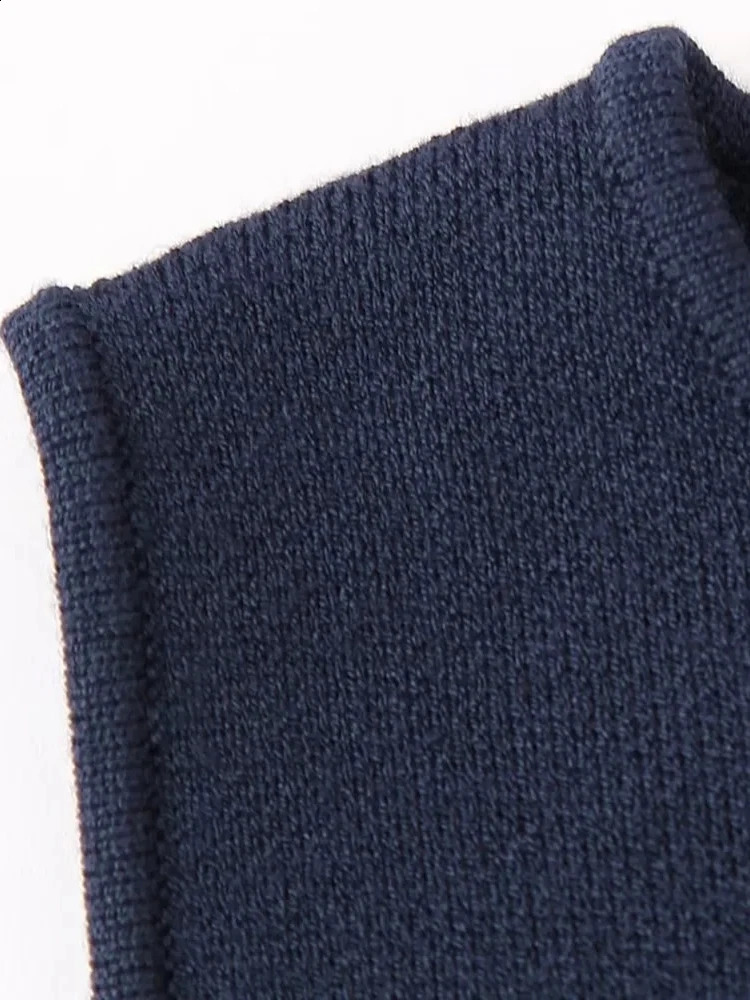 Chic Lady Spring Summer Casual Sleeveless Knitted Short Blue Tops Girls Fashion Irregular Buttons Elastic Cardigans Vest 240924