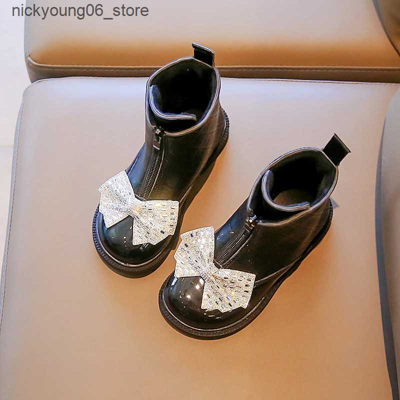 Boots Boots Winter for Girls Sequins Luxury Sewing Plush Children Fashion Boot Stylish 26-36 Soft Leather Light Anti-slip Kids Shoes L240910