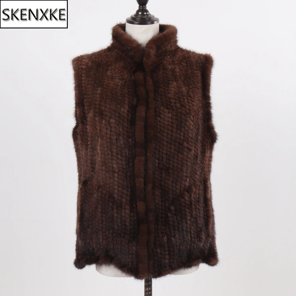 Womens Natural Warm Mink Vest Autumn Winter 100% Genuine Leather Sleeveless Jacket y 240929