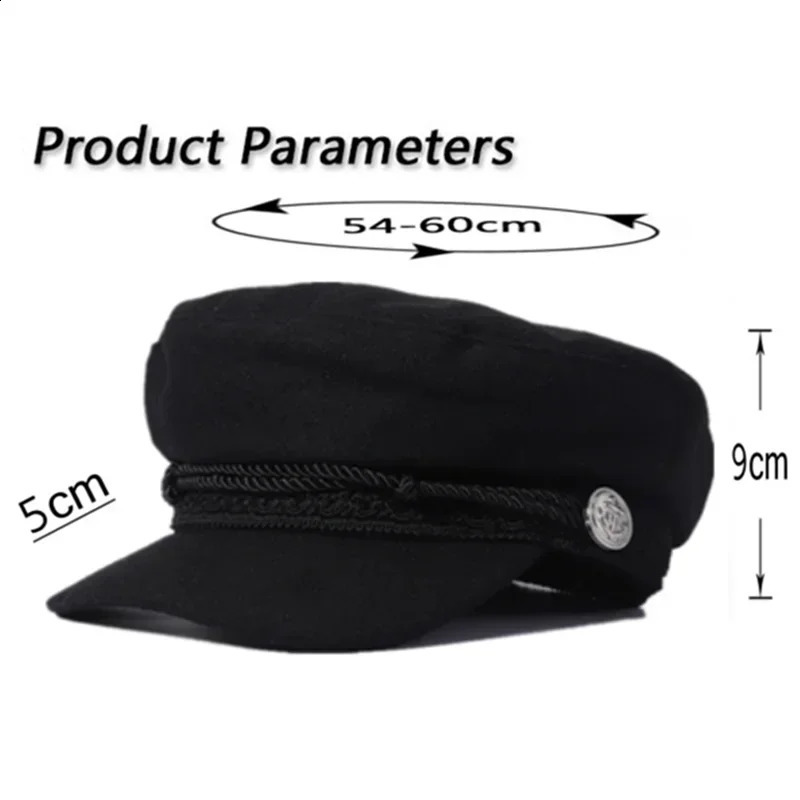 Fashionable womens mens spring and autumn sailor black womens beret captains hat travel octagonal hat 241007