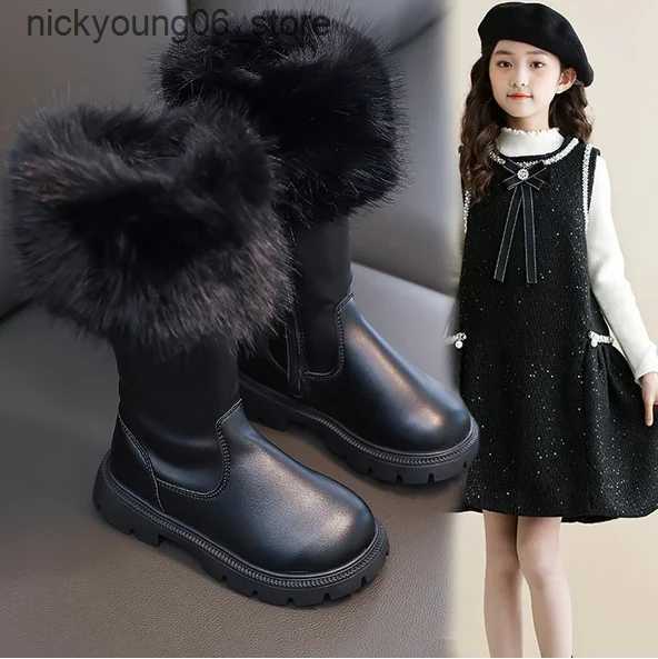 Boots Teenager Girls Snow Boots Thick Warm Faux Fur Fashion Shoes Platform Waterproof Long Boots For Girls Calf Length Casual Boots L240910