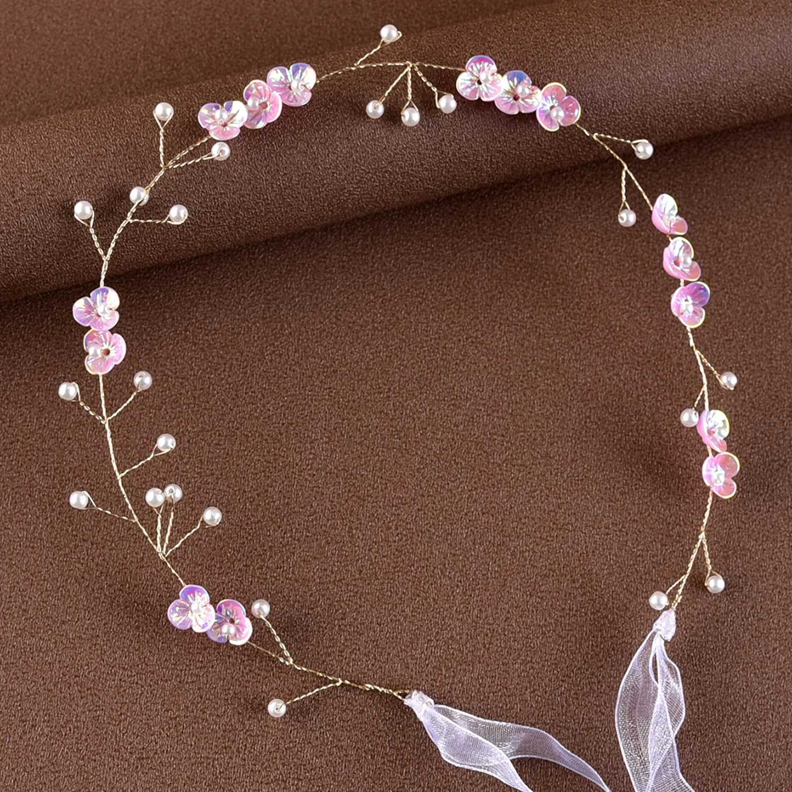 Wedding ribbon headband pearl butterfly headband brides wedding hair jewelry accessories W241007