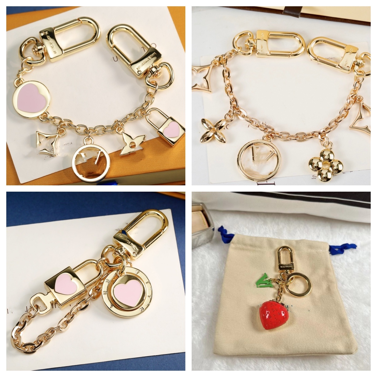 Keychain Designer Letter V Chain Ladies Car Gold Keychain Women Classic Lock Love Strawberry Key Ring Fashion Accessories