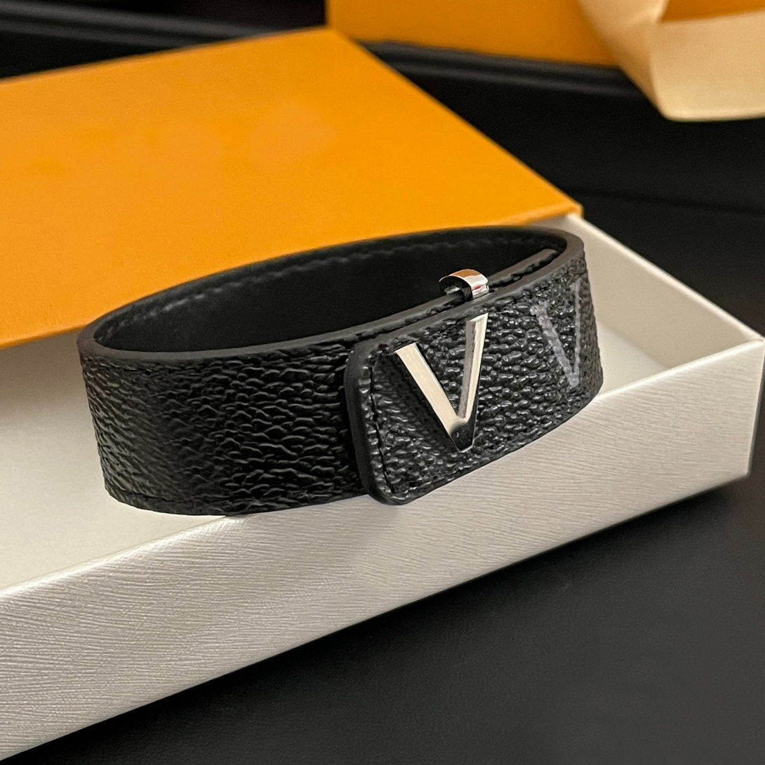 Men Leather Black With Womens Birthday Gifts Bangle Hand Jewelry Christmas Fashion Style Gift Bracelet 9D53