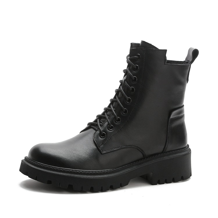 Autumn and winter new handsome British style side zip thick bottom short boots knight boots in the help of leather Martin boots female