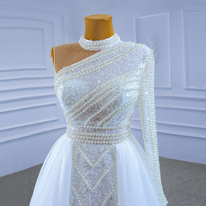 RSM Collection 67345 Mermaid Wedding Dress One Shoulder Long Sleeves Bridal Dresses 2021 New Design Shiny Pearls Full Sequins We