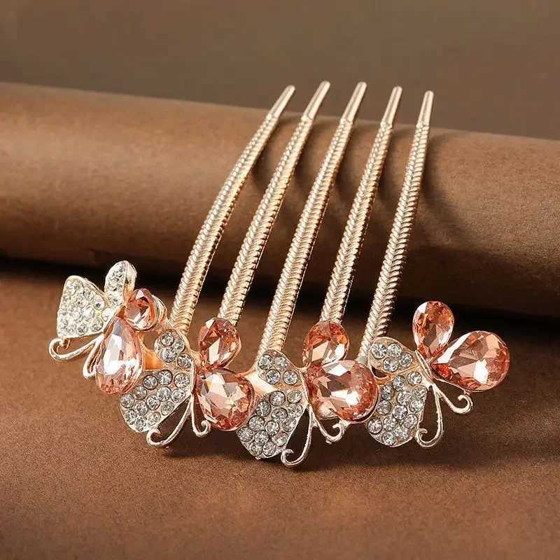 Fashionable zircon butterfly five tooth hair clip brides hair accessories womens retro luxury alloy hair comb mothers hair accessory W241007