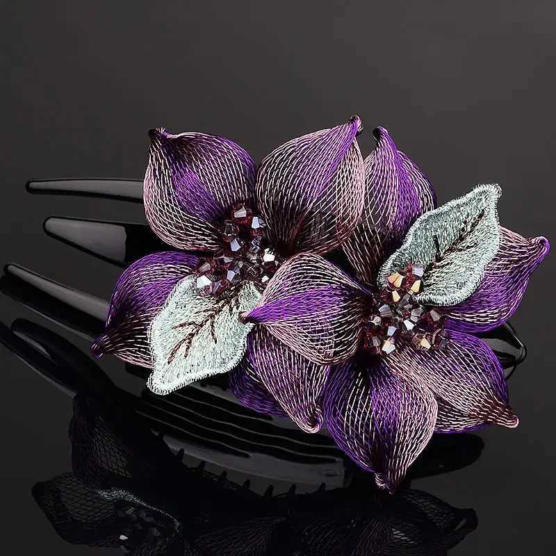 Fashionable and elegant woven copper wire floral hair female back head accessories acrylic spoon and tailcoat clip for wearing W241007