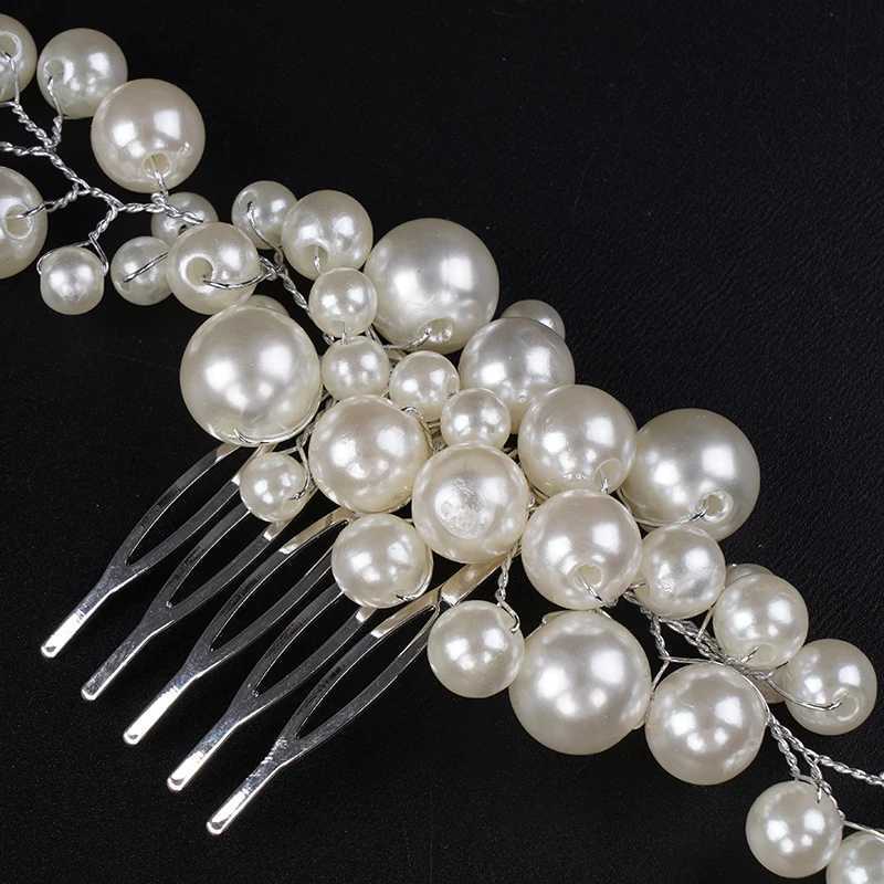Fashion Pearl Silver Bridal Hair Comb Womens Headwear Handmade Wedding Accessories Jewelry Party Ball Headwear W241007