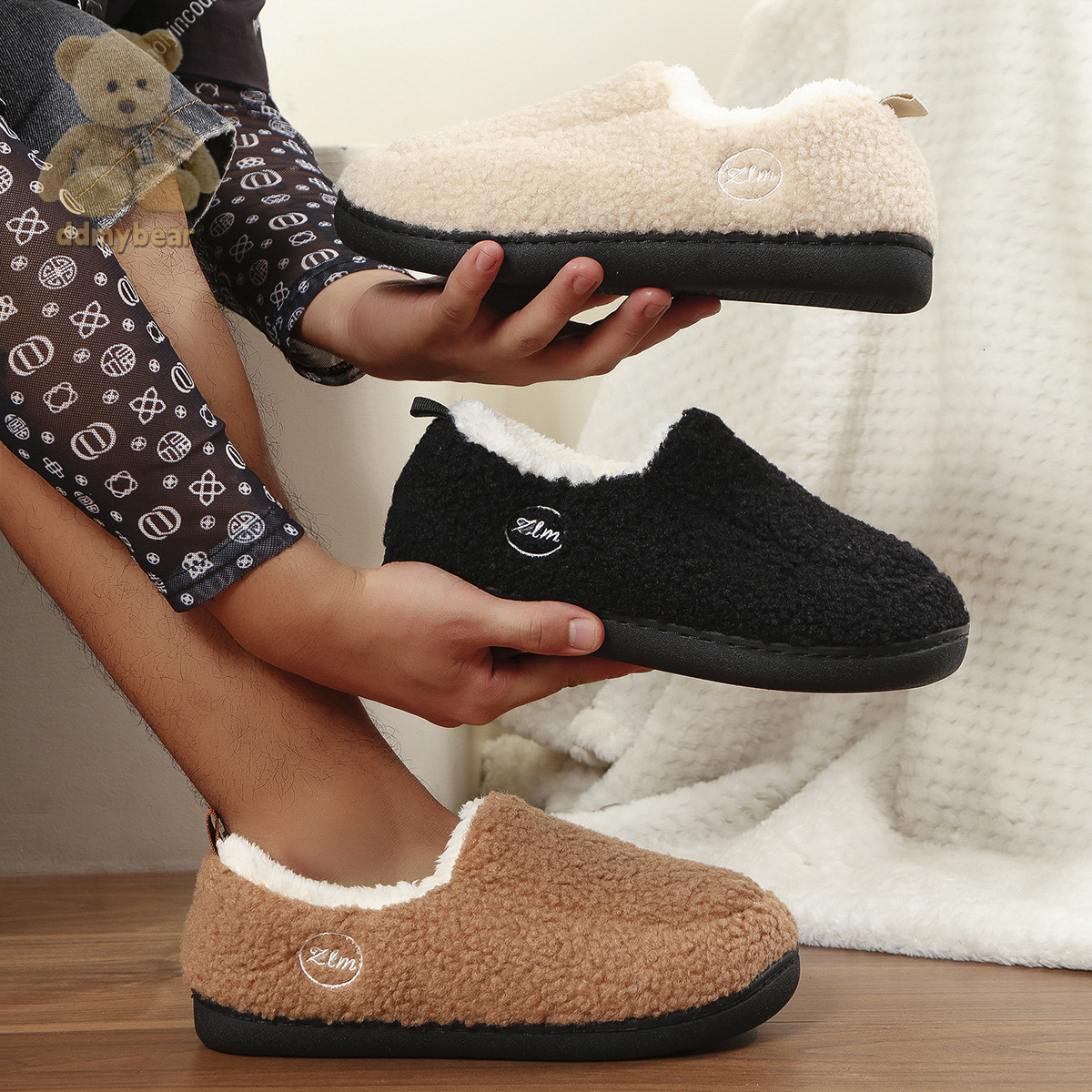 Ddmybear New Warm And Plush Versatile Shoes, Anti Slip Winter Bag Heel, Thick Soled Cashmere Cotton Slippers Chinese Brand Shoes F1008-17