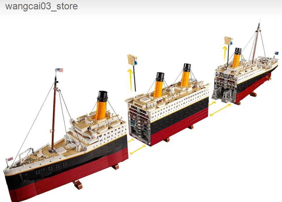 Architecture/DIY House display New 9090Pcs Movie Titanic Large Cruise Boat Ship Model Building Blocks Bricks Compatible with 10294 L240910