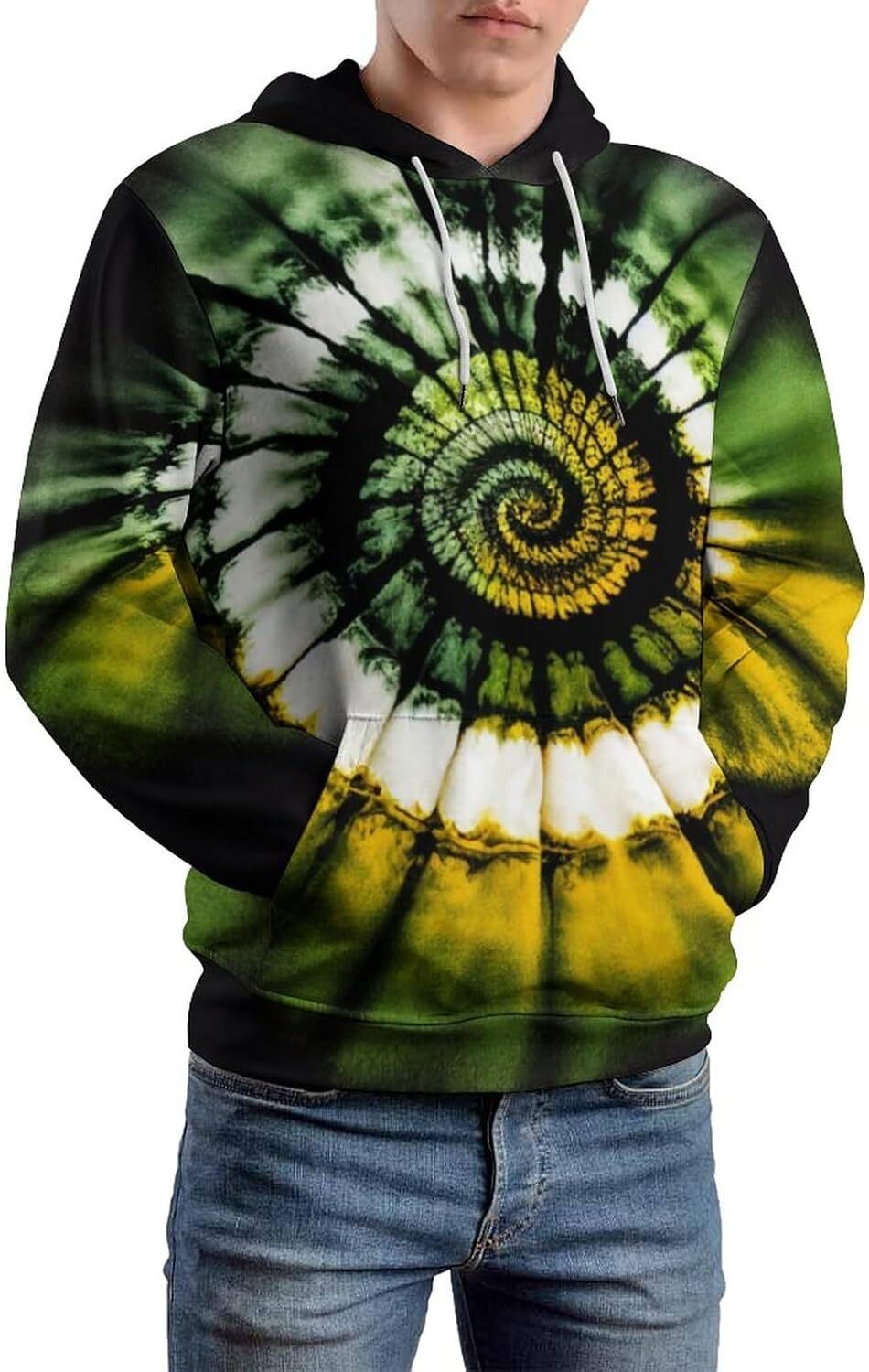 Hoodie for Mens Womens Mens Tie Dyed Spiral Sun Hoodie Rainbow Stripe Print Pattern Green Sweatshirt Hoodie Graphic Hoodies sweatshirt Pullover Long S