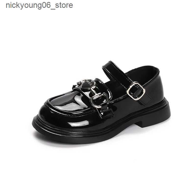Boots Girl Leather Shoes Mary Jane Spring Autumn Glossy Kids Black School Performance Shoes Fashion Children Princess Shoes Thick Sole L240910