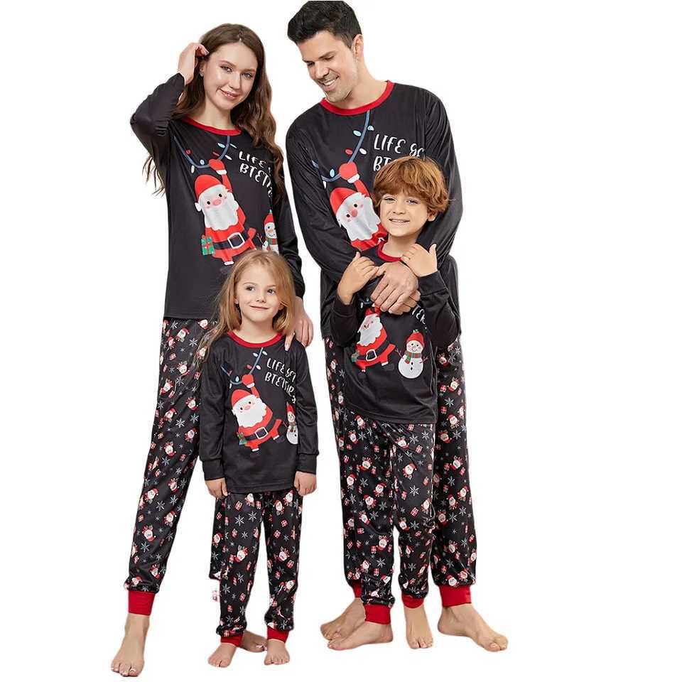 2015 Christmas Family Matching Pajamas Santa Claus Snowman Letter Printing Adult Children Family Matching Clothing Christmas Family Pjs W241008