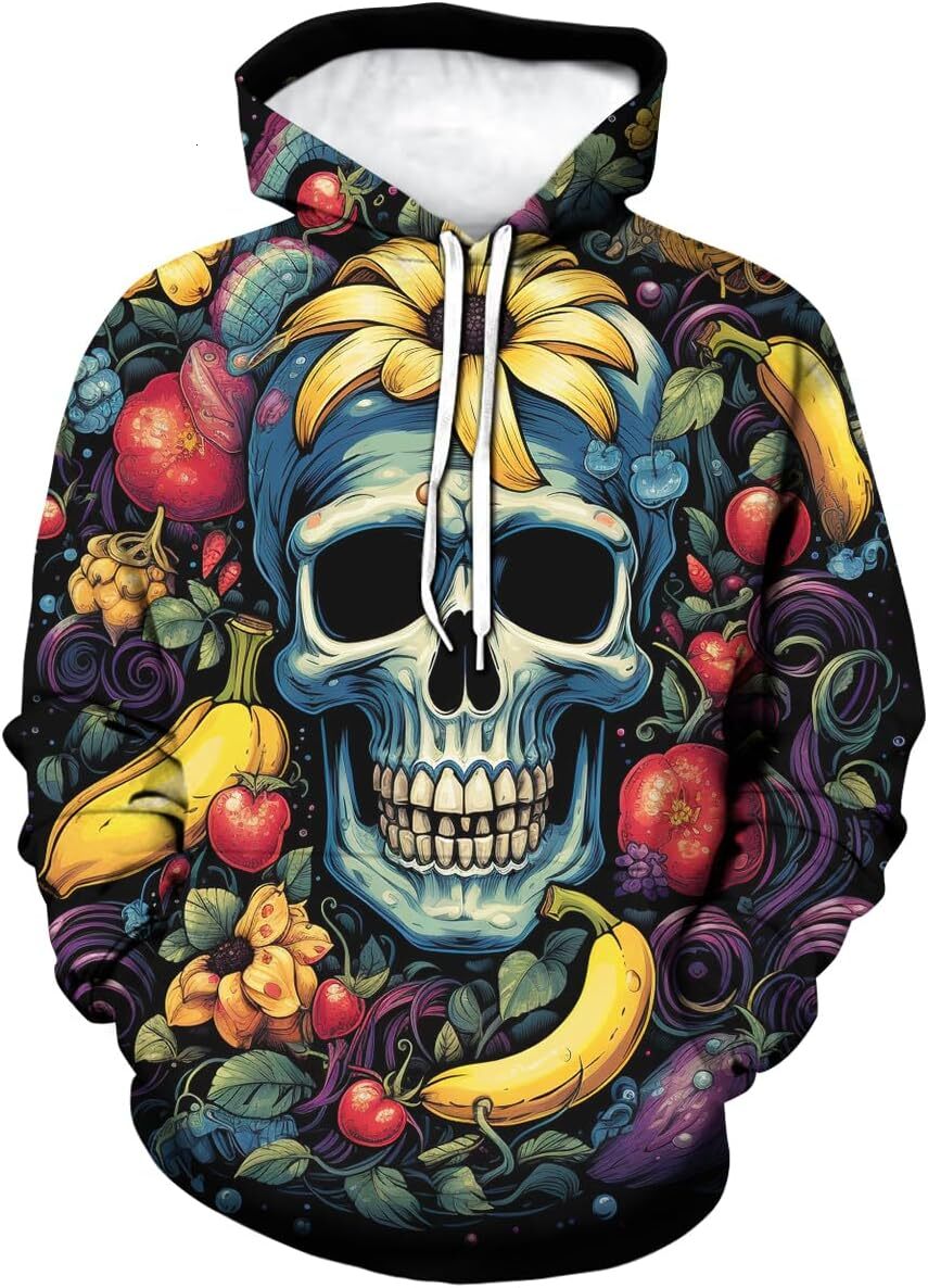 Hoodie for Mens Womens Mens Fashion Fruit Skull Hoodie Hipster Hip Hop Hoodie Pullover Graphic Hoodies sweatshirt Pullover Long Sleeve cool