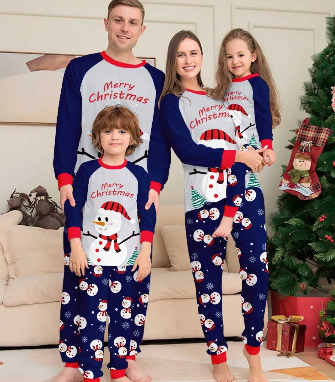 Merry Christmas Snowman Pattern Pajama Set Cute and Soft Parent Child Matching Set Baby Dog Hoodie Christmas Family Appearance Casual Clothing W241008