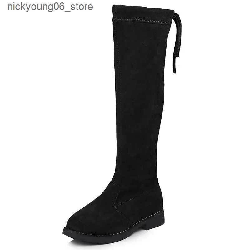 Boots JGSHOWKITO Winter Fashion Rubber Boots For Girls Over-the-knee Kids Boots Children Knee-high Warm Cotton Soft Back-tied 26-36 L240910