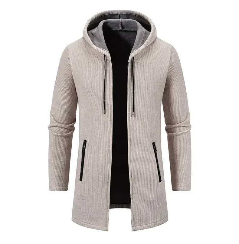 Autumn and winter mens hooded jacket brand new solid color warm and thick casual windproof jacket fashionable mens cardigan W241007