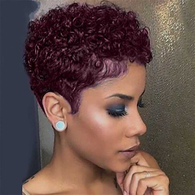 BeiSDWig Synthetic Short Afro Curly Wigs for Black Women Natural Burgundy Hair Wig Short Haircuts for WomenXJ241008
